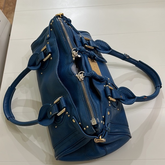 CHLOE BLUE LEATHER SATCHEL TOTE BAG - Picture 7 of 17